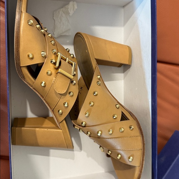 Studded Tan Heeled Sandals - Picture 5 of 6